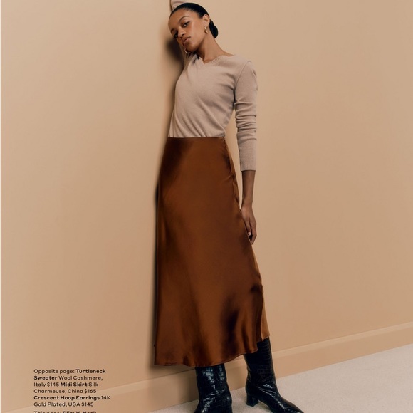 Cuyana Brown Silk MIDI Skirt in Size Large - Picture 2 of 2